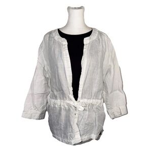 Willi Smith 100% Linen Jacket Women's Size L White 3/4 Sleeves Tie Waist